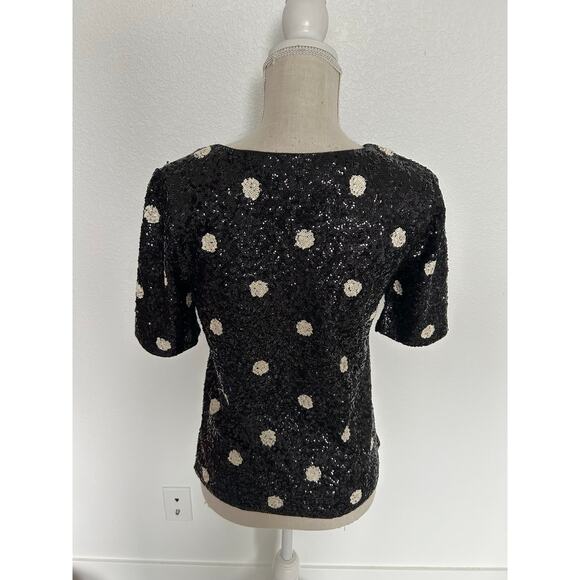 J. Crew Black and White Polka Dot Sequin T-Shirt - S - Picture 4 of 4